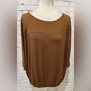 Chico’s Womens Brown Dolman Sleeve Blouse Faux Suede Perforated Details  2/M